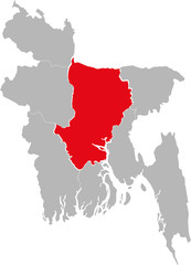 Dhaka province highlighted on Bangladesh map. Gray background.