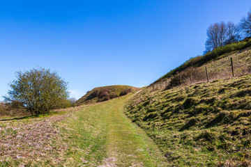 Fototapeta na wymiar A pathway on Malling Down near Lewes on a sunny spring day