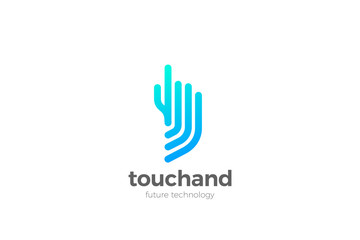 Hand Touch Finger Logo click press touchscreen app vector design template linear outline style.