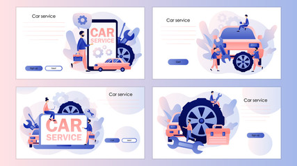 Car service and repair. Auto service concept. Screen template for mobile smart phone, landing page, template, ui, web, mobile app, poster, banner, flyer. Modern flat cartoon style. Vector illustration