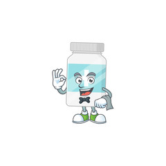 A supplement bottle waiter cartoon character ready to serve