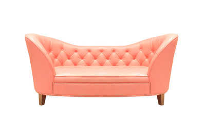 Pink sofa couch isolated on white background , clipping path