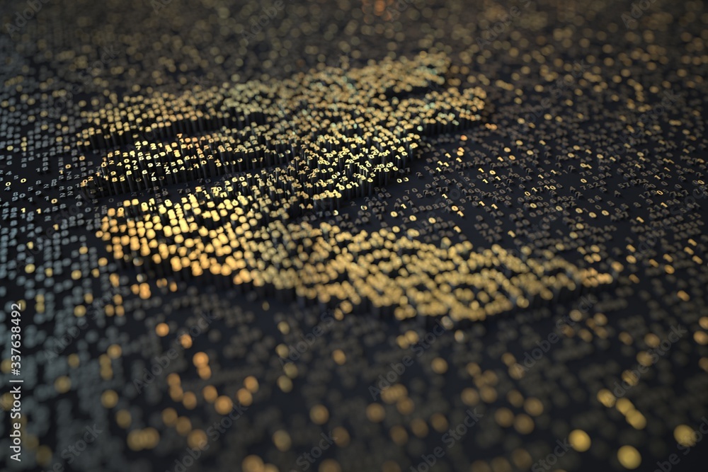 Aufkleber golden numbers bars compose inr rupee symbol on black background. 3d rendering