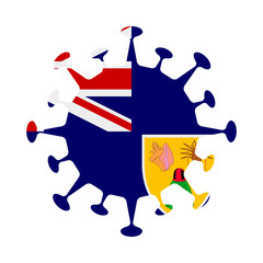 Turks and Caicos flag in virus shape, symbolizing COVID-19 impact.