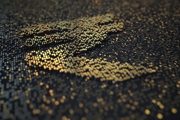 Golden numbers bars compose INR rupee symbol on black background. 3D rendering