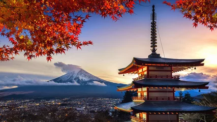 Store enrouleur occultant sans perçage Mont Fuji Beautiful landmark of Fuji mountain and Chureito Pagoda in autumn, Japan.