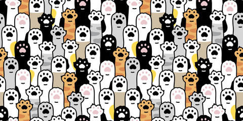 cat paw seamless pattern footprint vector kitten breed calico ginger scarf isolated cartoon doodle tile wallpaper repeat background illustration textile design