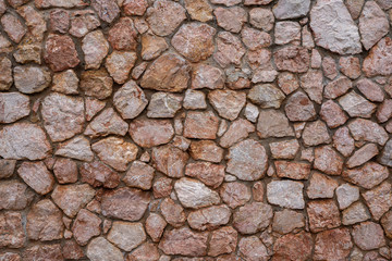 Texture of stone wall made of grey stones