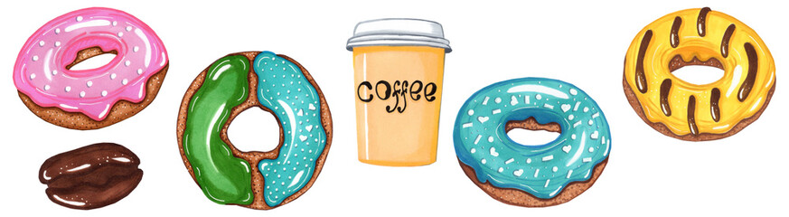 set of sweet delicious donuts