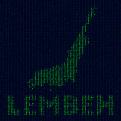 Digital Lembeh logo. Island symbol in hacker style. Binary code map of Lembeh with island name. Amazing vector illustration.