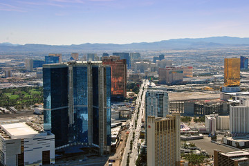 The hotels on the Strip, Las Vegas, seen from the Stratosphere restaurant, Las Vegas, Nevada USA © Andy Evans Photos