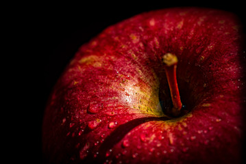 makro roter apfel details mit wasser tropfen