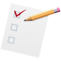 Checklist with pencil flat design illustration. One of three. Vector