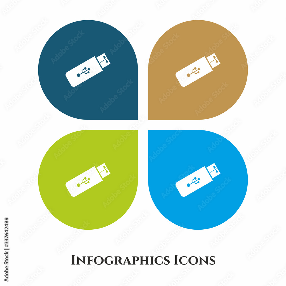Poster usb drive or flash drive vector illustration icon for all purpose. isolated on 4 different backgroun
