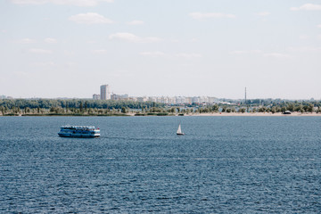 ship on the river and city view