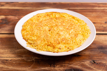Homemade spaghetti omelette. Complete dish, nutritious and typically suitable for those who practice sports. Protein food, good fats food.