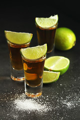 Shots with tequila with salt and lime