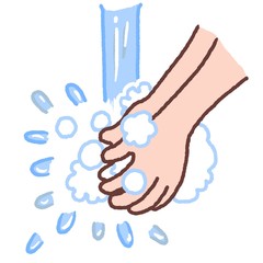 手洗いのかわいいイラスト：医療の解説イラスト[ウイルス・社会問題を親しみやすいイラストで説明]
