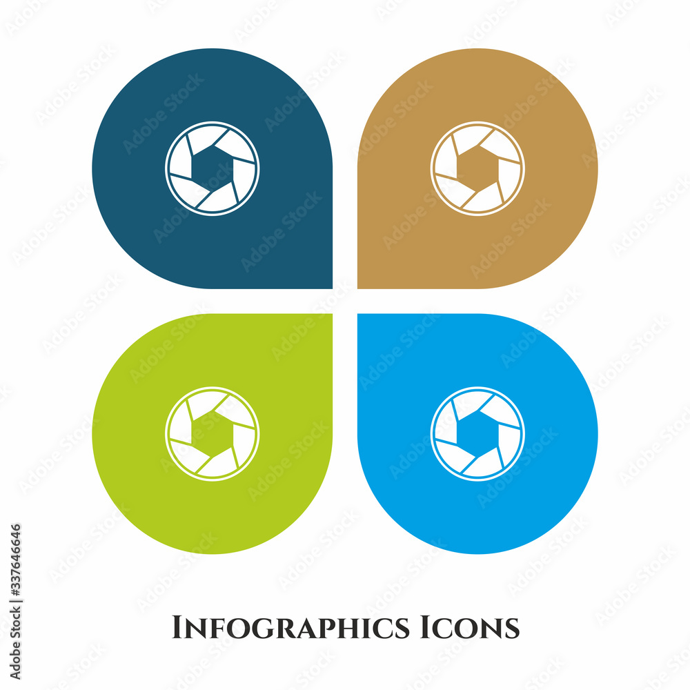 Poster camera shutter vector illustration icon for all purpose. isolated on 4 different backgrounds.