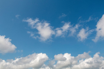 Bright blue sky with moderate cloud in a tropical area during winter time