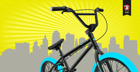 Bicycle Poster Vector Illustration. Extreme BMX template. City background. Flat bike. Road bike racing event poster web template. Mix Color vector illustration.