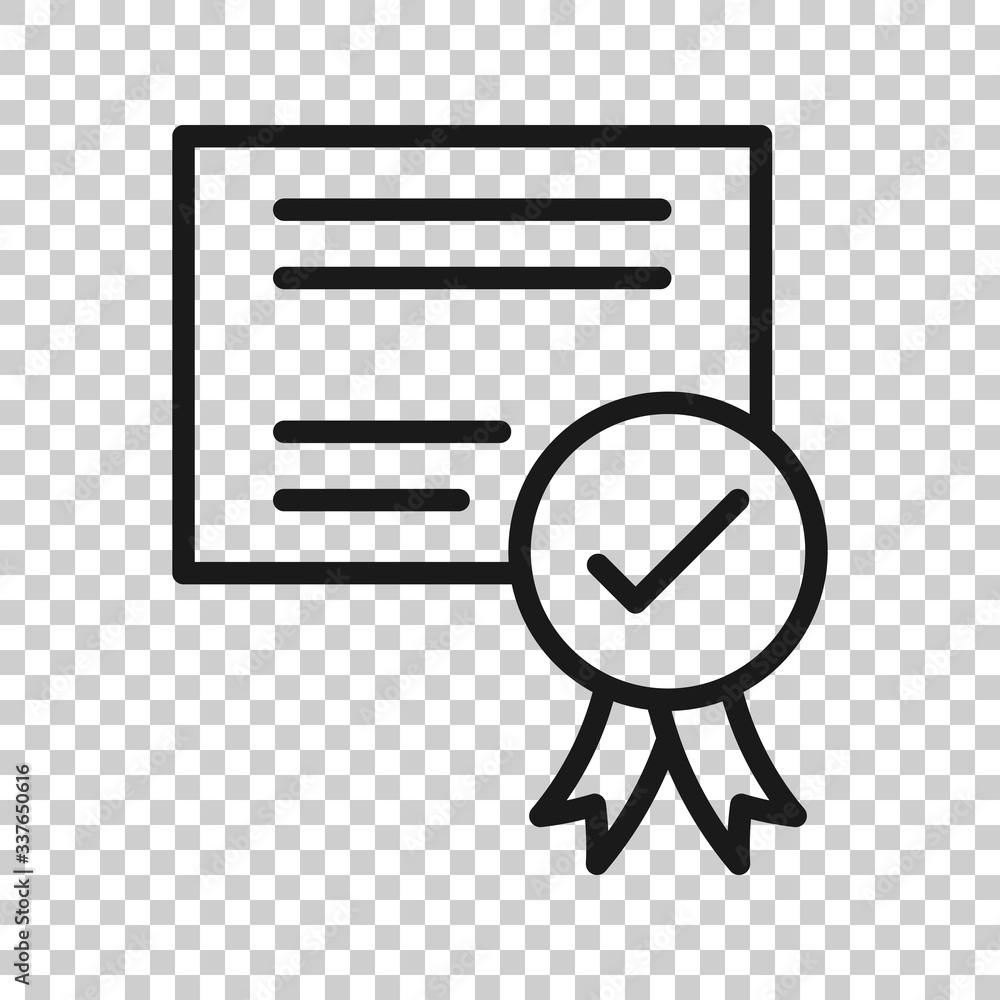 Poster approve certificate icon in flat style. document check mark vector illustration on white isolated ba