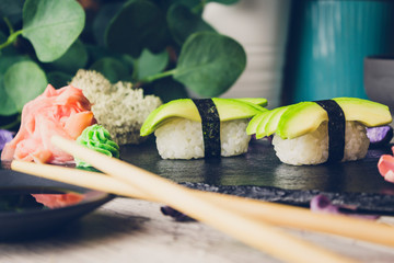 Sushi on the black board