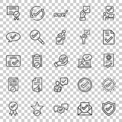 Approve icon set in flat style. Check mark vector illustration on white isolated background. Tick accepted business concept.