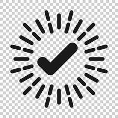 Check mark sign icon in flat style. Confirm button vector illustration on white isolated background. Accepted business concept.