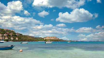 Calm Blue Water with Resorts in Distance