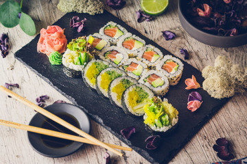 Sushi on the black board