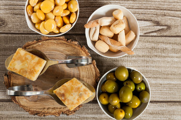 Spanish omelette brochettes and appetizers from above