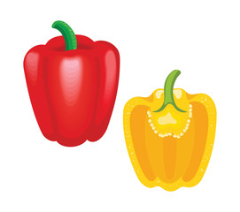 Red and yellow paprika. The set of whole Bulgarian pepper.