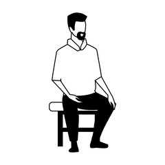 silhouette of young man sitting in chair on white background