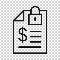 Financial statement icon in flat style. Document with lock vector illustration on white isolated background. Report business concept.