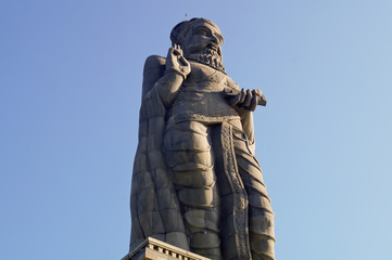 Thiruvalluvar Statue, Kanyakumari 10 March 2020. Monumental, 40m-high statue and pedestal, of eminent Tamil poet and philosopher, on a small island.