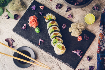 sushi set in menu on black board