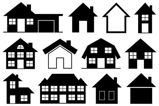 Collection of different houses isolated on white