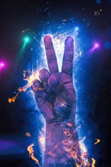 Human hand with fire background 