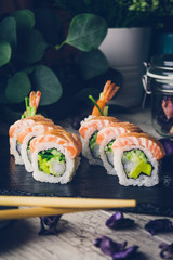 sushi set in menu on black board