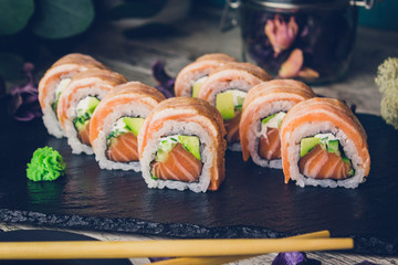 sushi set in menu on black board