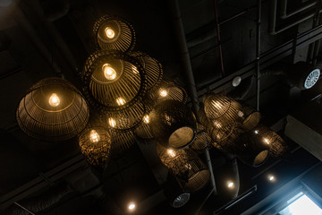 a lamp installation in a cafe