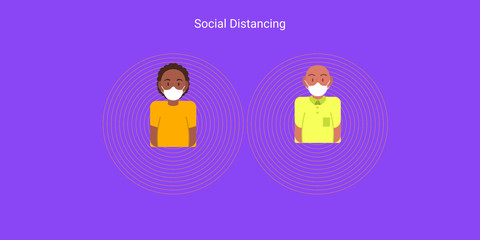 Social distancing background, a man and woman are wearing a face mask.