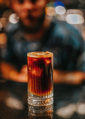 Iced americano ready to be served on the counter