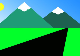 Illustration Background of Nature Mountain and Beach Landscape 