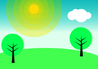 Illustration Background of Nature Mountain and Beach Landscape 