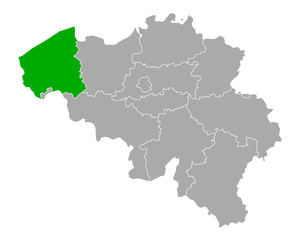 Karte von Westflandern in Belgien