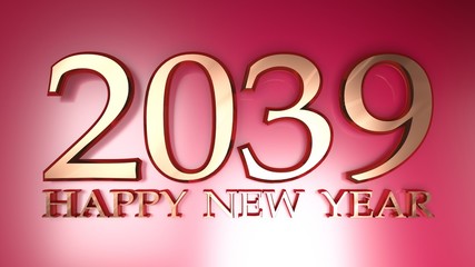 2039 Happy New Year copper write on red background - 3D rendering illustration