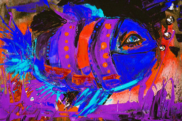 Dipinto olio su tela moderno pesce colorato viola mondo subacqueo © Kateryna Kovarzh