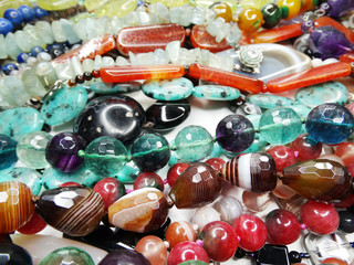 jewelry fashion beads necklace background with colorful crystals